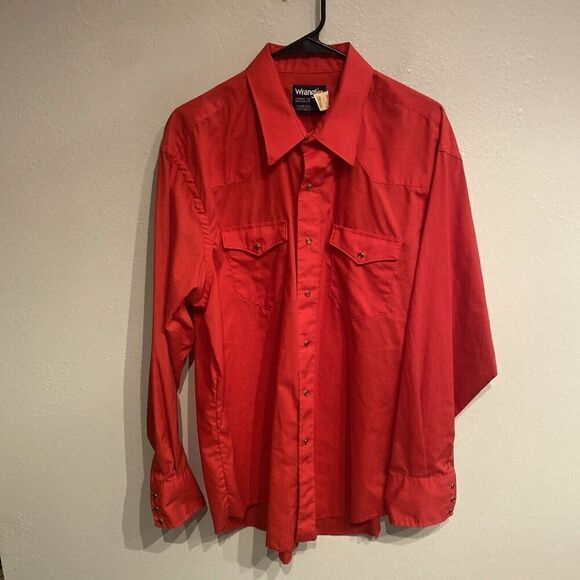 Wrangler Mens XL Vintage 80s 90s Red Pearl Snap Cowboy Rodeo Long Sleeve USA - Picture 1 of 7